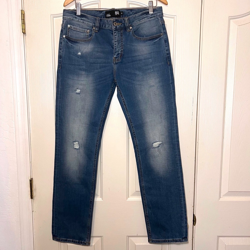 RSQ Slim Fit Jeans‎ Mens 32 Distressed Blue Denim Medium Wash